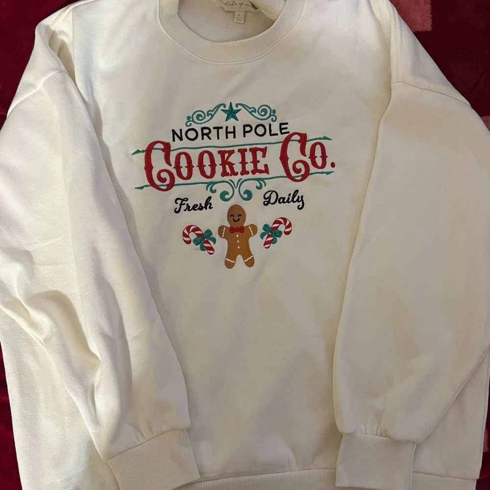 Embroidery “North Pole Cookie Co.” Cream Sweater